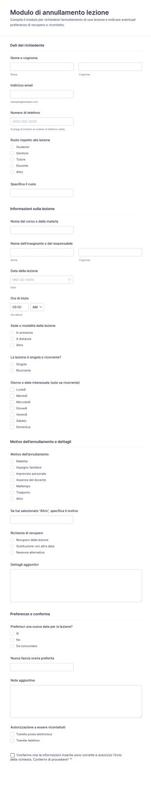 Modulo Di Annullamento Iscrizione Alle Lezioni
