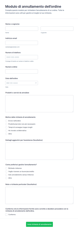 Modulo Di Annullamento Ordine