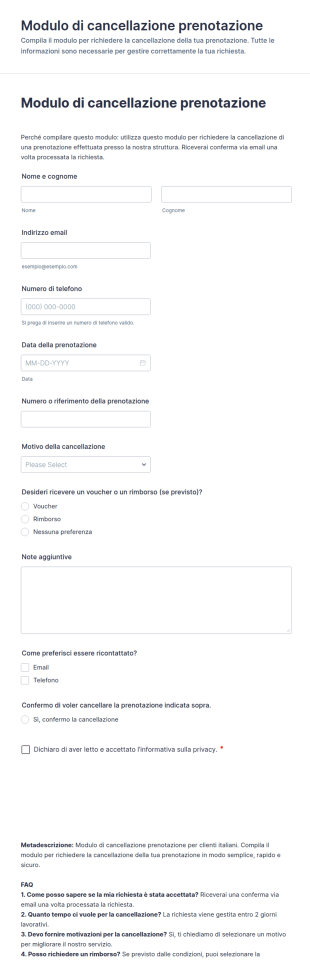 Modulo Di Cancellazione Prenotazione