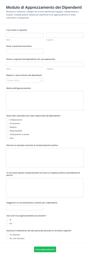 Modulo Di Apprezzamento Dei Dipendenti