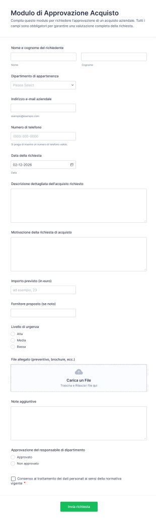 Modulo Di Approvazione Acquisto