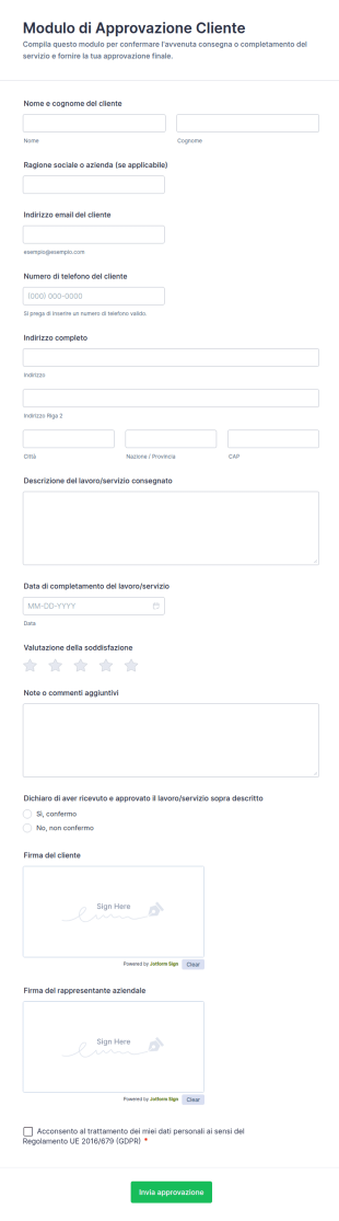 Modulo Di Approvazione Cliente