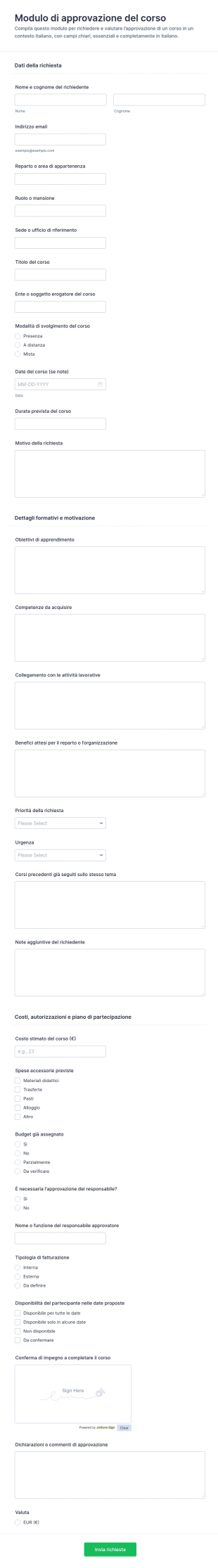Modulo Di Approvazione Del Corso 📋