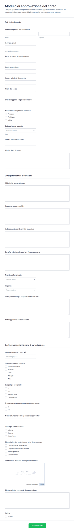 Modulo Di Approvazione Del Corso 📋