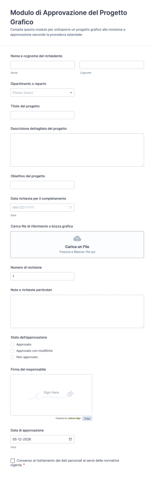Modulo Di Approvazione Del Progetto Grafico