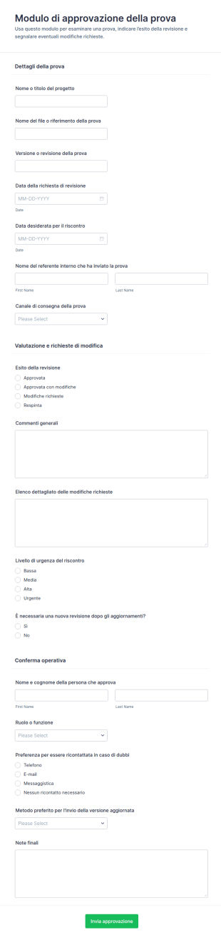 Modulo Di Approvazione Della Prova