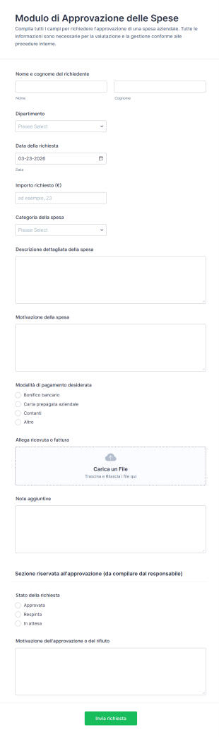 Modulo Di Approvazione Delle Spese