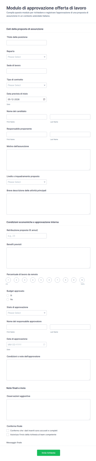 Modulo Di Approvazione Dell'Offerta Di Lavoro