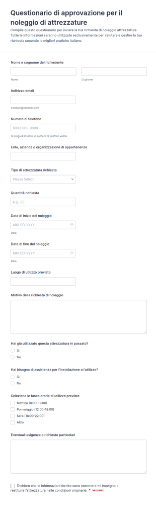 Modulo Di Approvazione Per Il Noleggio Attrezzature