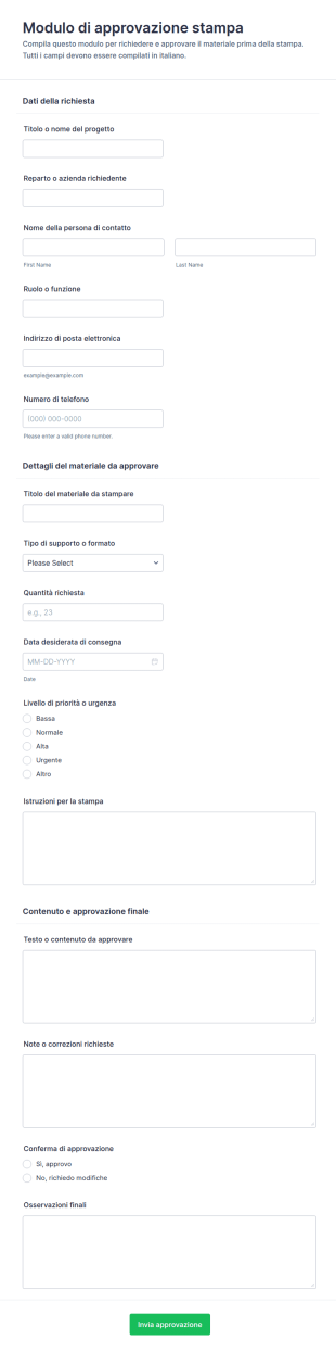 Modulo Di Approvazione Stampa
