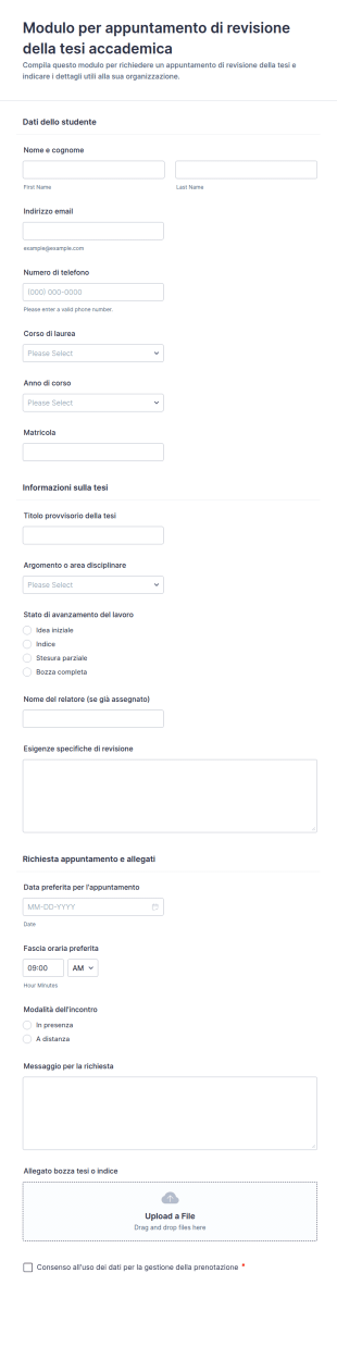 Modulo Per Appuntamento Di Revisione Della Tesi Accademica