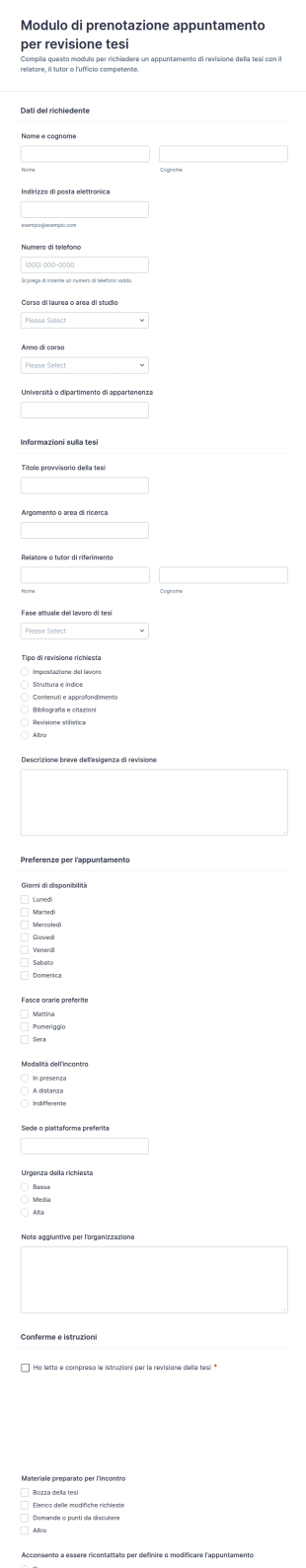 Modulo Di Appuntamento Per Revisione Della Tesi Accademica