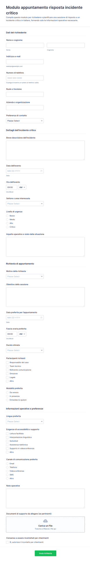 Modulo Di Appuntamento Per Risposta A Incidenti Critici