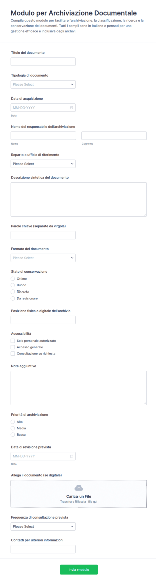 Modulo Di Archiviazione Documenti