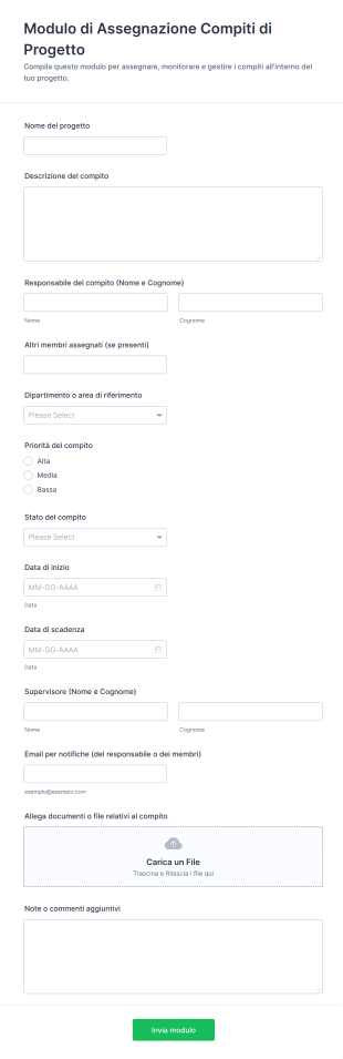 Modulo Di Assegnazione Compiti Di Progetto