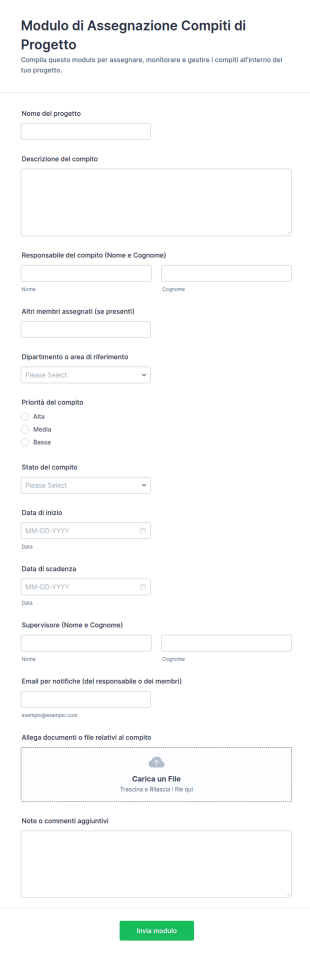 Modulo Di Assegnazione Compiti Di Progetto