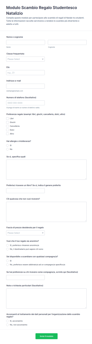 Modulo Di Assegnazione Regali Di Natale Per Studenti