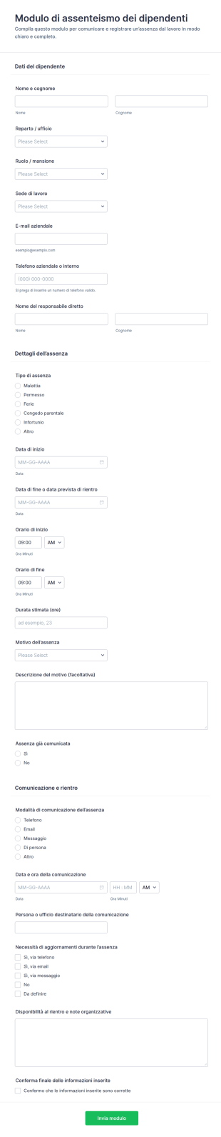 Modulo Di Assenza Del Personale