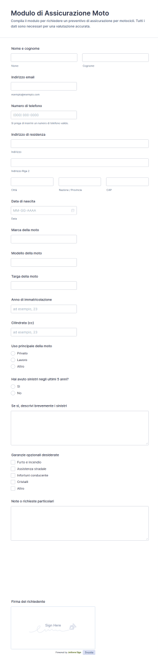 Modulo Di Assicurazione Motociclo 🏍️