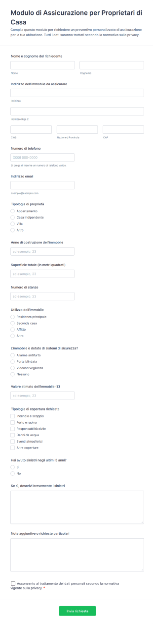 Modulo Di Assicurazione Per Proprietari Di Casa