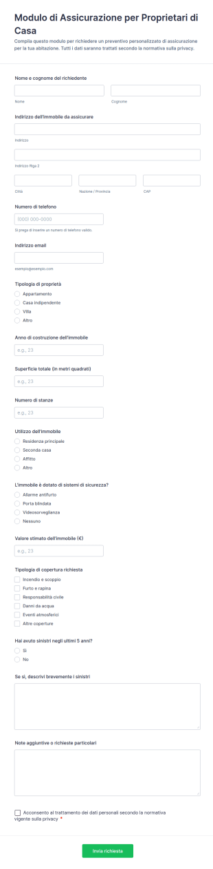 Modulo Di Assicurazione Per Proprietari Di Casa