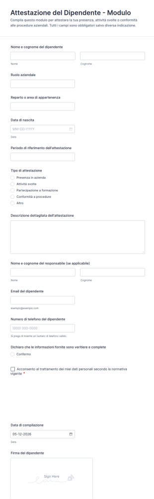 Modulo Di Attestazione Del Dipendente
