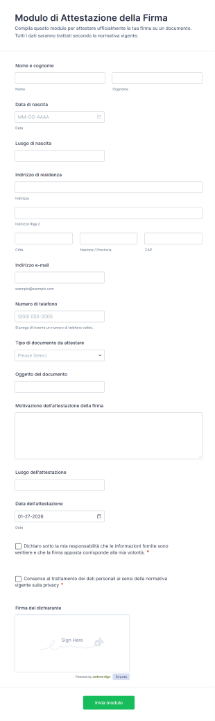 Modulo Di Attestazione Della Firma