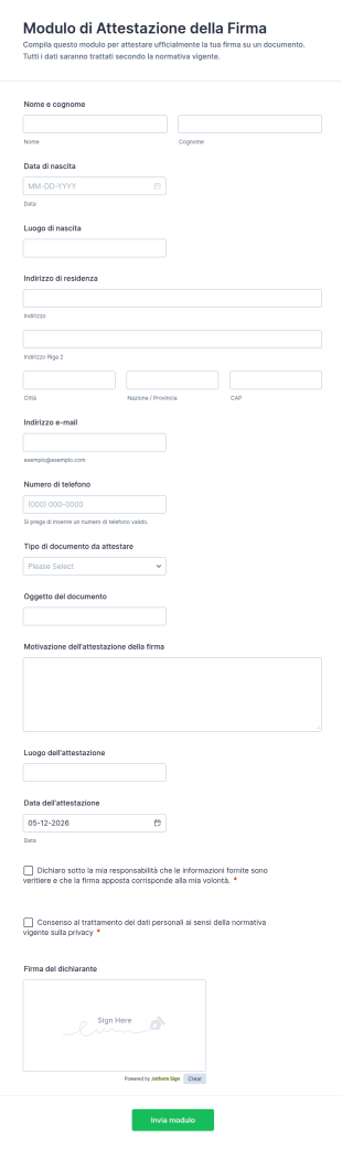 Modulo Di Attestazione Della Firma