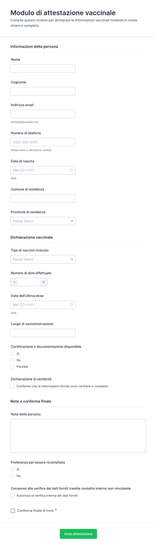 Modulo Di Attestazione Sulla Vaccinazione