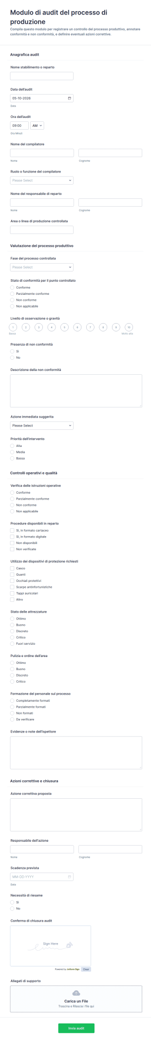 Modulo Di Audit Del Processo Di Produzione
