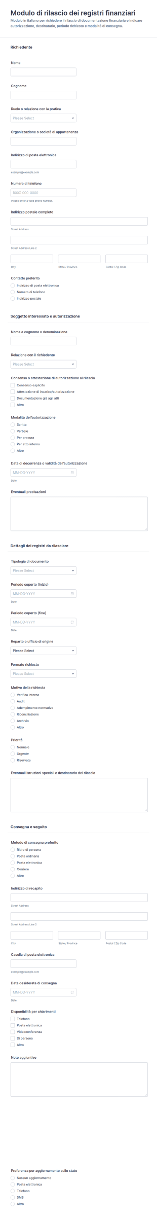 Modulo Di Autorizzazione Ai Dati Finanziari