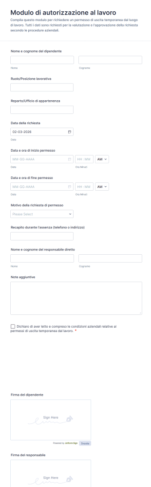 Modulo Di Autorizzazione Al Lavoro