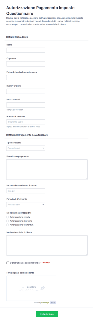 Modulo Di Autorizzazione Al Pagamento Delle Imposte