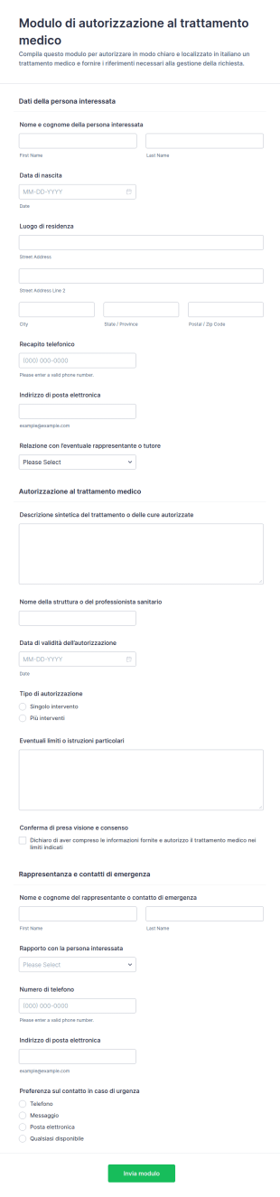 Modulo Di Autorizzazione Al Trattamento Medico