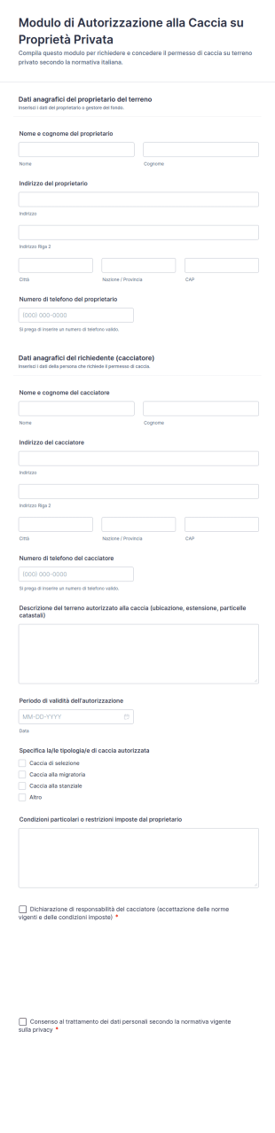 Modulo Di Autorizzazione Alla Caccia Su Proprietà Privata