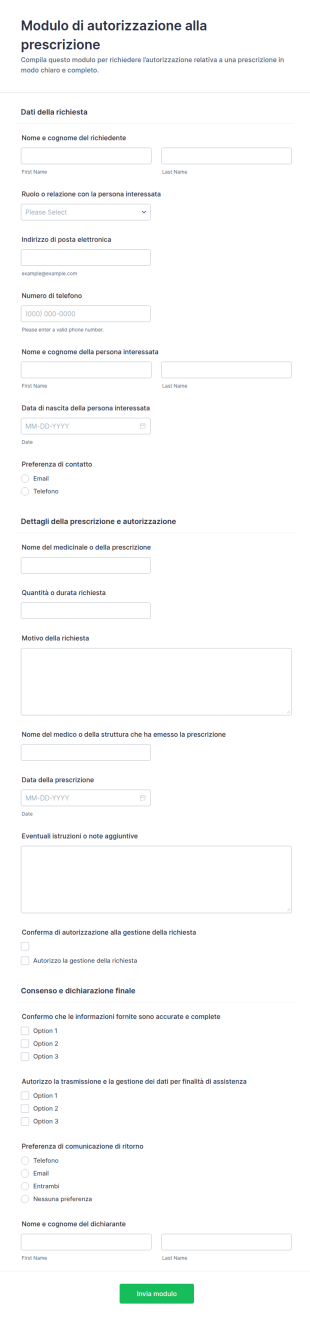 Modulo Di Autorizzazione Alla Prescrizione