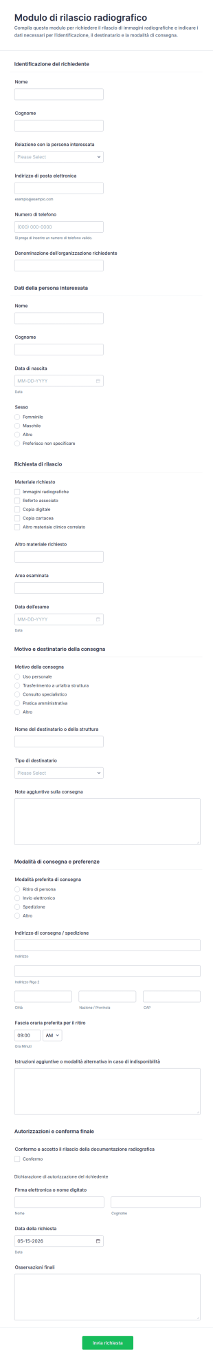 Modulo Di Autorizzazione Alla Rilascio Di Esami Diagnostici