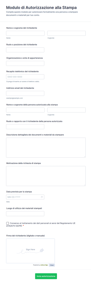 Modulo Di Autorizzazione Alla Stampa