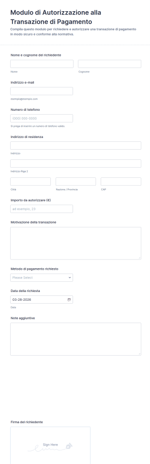 Modulo Di Autorizzazione Alla Transazione Di Pagamento