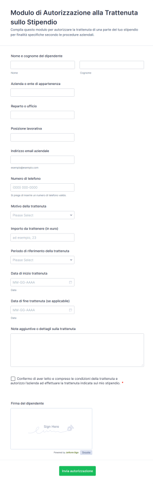 Modulo Di Autorizzazione Alla Trattenuta Sullo Stipendio Form Template