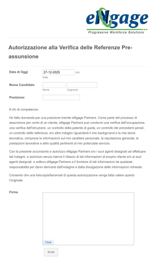 Modulo Di Autorizzazione Alla Verifica Delle Referenze Pre Assunzione