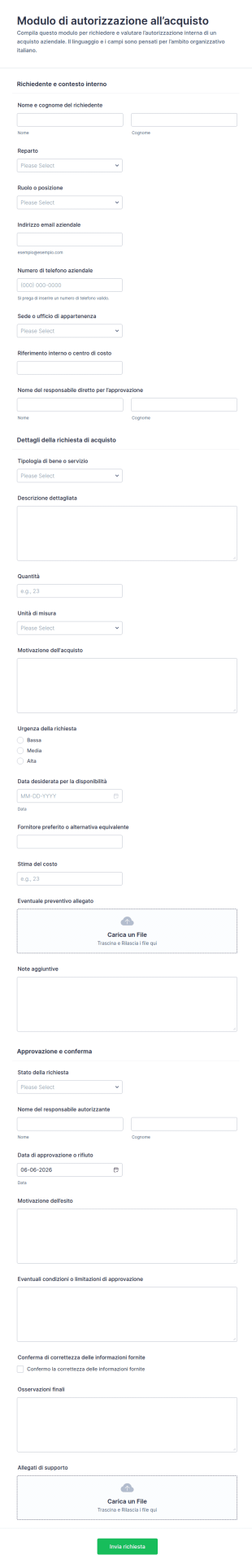 Modulo Di Autorizzazione All'Acquisto Form