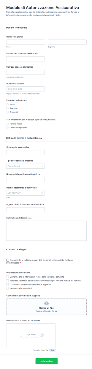 Modulo Di Autorizzazione Assicurativa