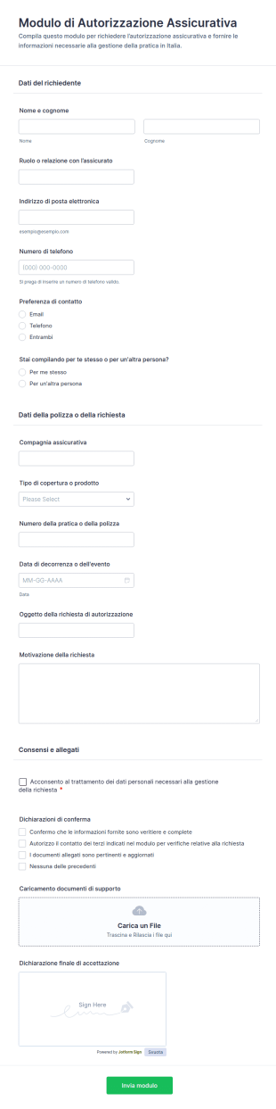 Modulo Di Autorizzazione Assicurativa