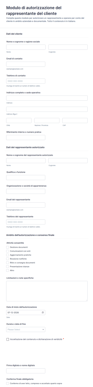 Modulo Di Autorizzazione Del Cliente