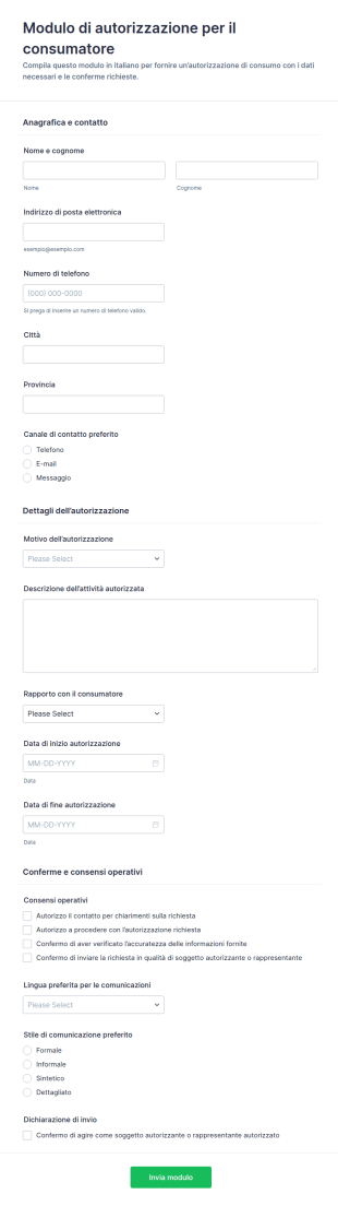 Modulo Di Autorizzazione Del Consumatore