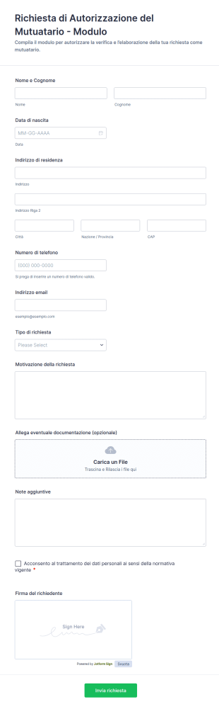 Modulo Di Autorizzazione Del Richiedente