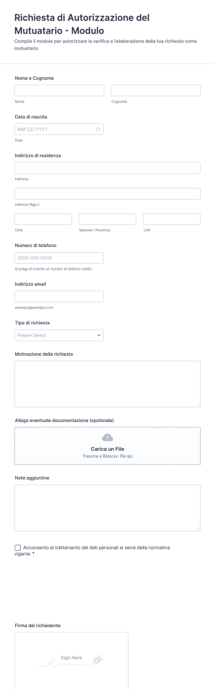 Modulo Di Autorizzazione Del Richiedente