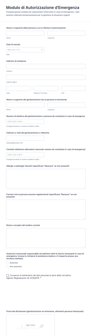 Modulo Di Autorizzazione D'Emergenza