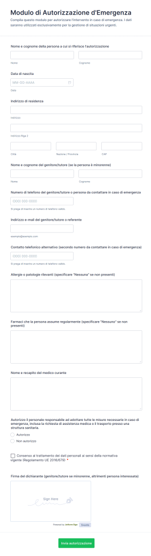 Modulo Di Autorizzazione D'Emergenza